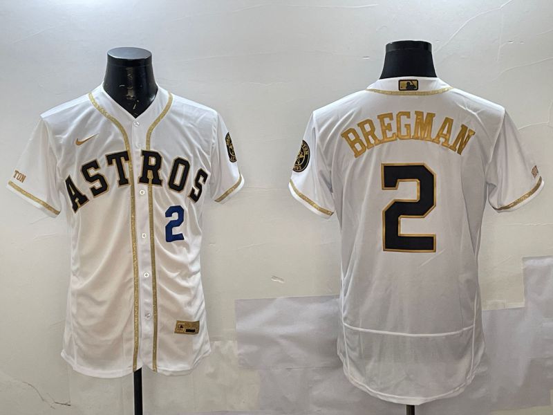 Men Houston Astros #2 Bregman White Gold Elite 2025 Nike MLB Jersey style 3